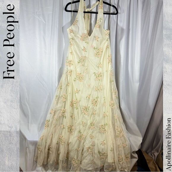 FREE PEOPLE EMBROIDERED CONVERTIBLE OFF SHOULDER MAXI DRESS NEW LARGE STUNNING - Picture 7 of 7